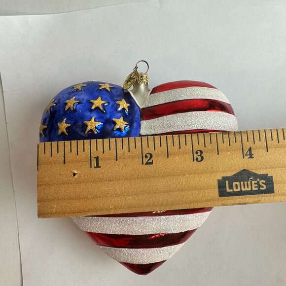 Christopher Radko Stars and Stripe 4" Heart Blown Glass Ornament American Flag - Picture 4 of 4